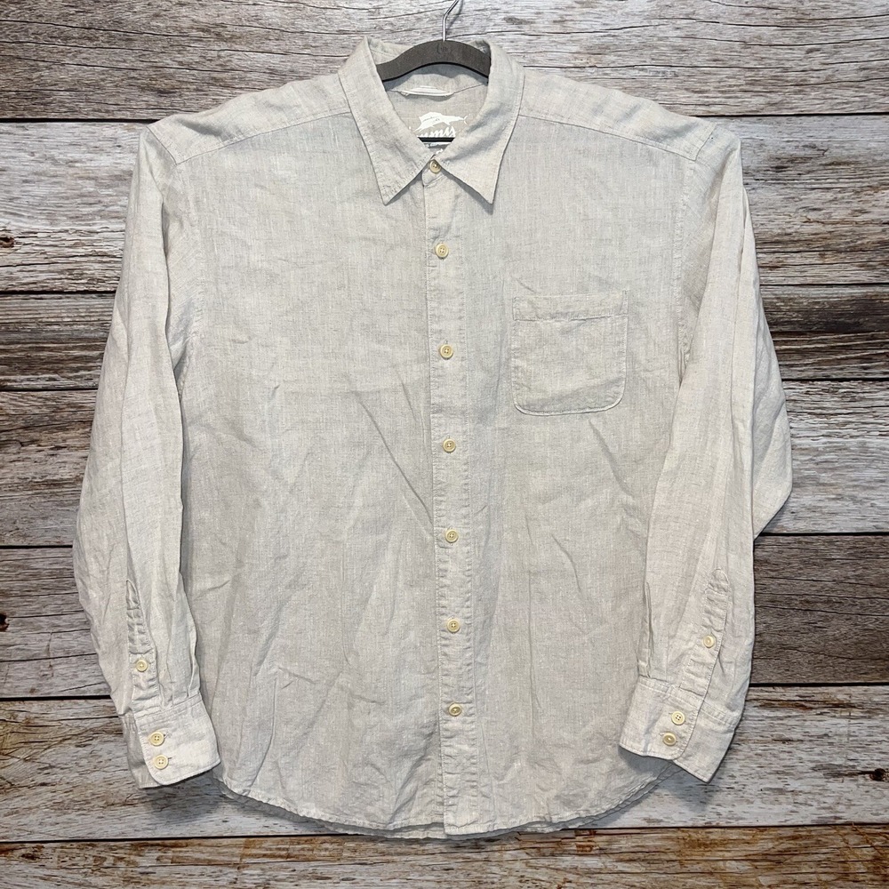 Tommy Bahama Linen Shirt Mens Size XL Stone Beige Chest Pocket Long Sleeve